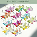 HDCRYSTALGIFTS 4pcs Blown Glass Butterfly Stakes Garden Decorations, Colorful Butterfly Suncatchers with 13.5inch Small Golden Stakes for Flower Bouquet Outdoor Indoor Plant Pot Flower Bed Home Décor