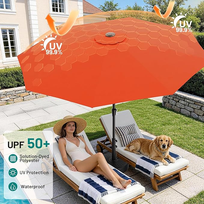 AreShark 9 FT Patio Umbrella for Outdoor, Outdoor Table Umbrella with Push Button Tilt and Crank, Outdoor Patio Umbrellas with 8 Sturdy Ribs for Market, Garden, Pool (Orange)