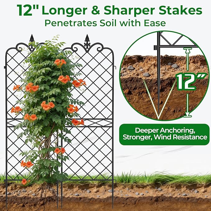 AMAGABELI GARDEN & HOME Garden Trellis 2 Pack 71”x20” Heavy Duty Rustproof Wall Trellis for Climbing Plants Outdoor Metal Decoration Large Trellis for Potted Plants Support Trellis Roses Black