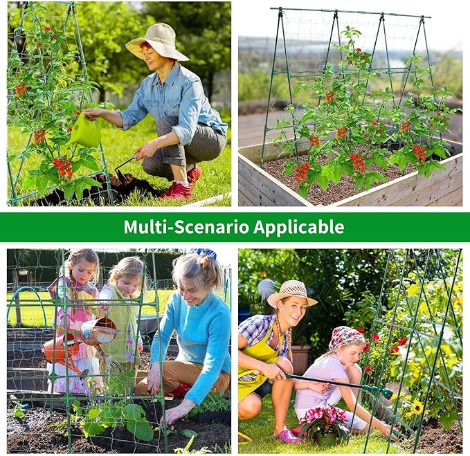 OTOSUNNY Garden Trellis for Climbing Plants Outdoor, Cucumber Trellis for Raised Bed Garden, A Frame Vine Plants Support for Vegetable Tomatoes Peas Pole Beans Trellis, 50x48 inch, with Netting, Green