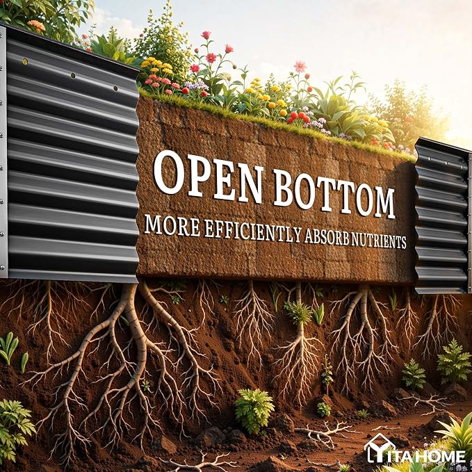 YITAHOME 8x2x2ft Large Raised Garden Bed Kit, 24" Tall 9 in 1Galvanized Metal Planter Box with Gloves and Safety Rubber, Outdoor Above Ground Planters for Plants Vegetables Flowers, Black