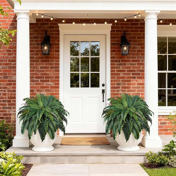 Der Rose 49" Fake Ferns Set of 1 Artificial Boston Ferns Bush Plants with 96 Fronds for Outdoor Home Garden Porch Decor
