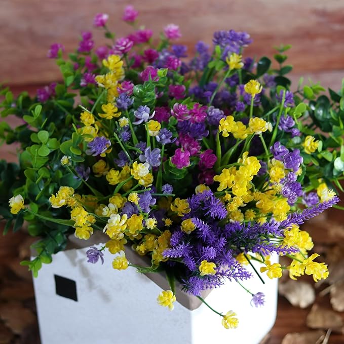 24pcs Artificial Fake Flowers, UV Resistant Faux Flowers Arrangement, Fake Plants Greenery Shrubs for Indoor Outdoors, Home Garden Patio, Porch, Hanging Planter, Window Box Farmhouse (Multi-color 1)