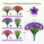 Der Rose 24 Bundles Artificial Flowers for Outdoors Fake Spring Flowers Plants UV Resistant for Home Garden Porch Window Wedding Decor