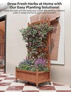 GarveeLife 1PC Wood Planter Box with Trellis - 29.5"x26"x61.5" Tall Raised Garden Bed with Wheels, Drainage Holes, Vertical Flower Stand for Patio Horticulture