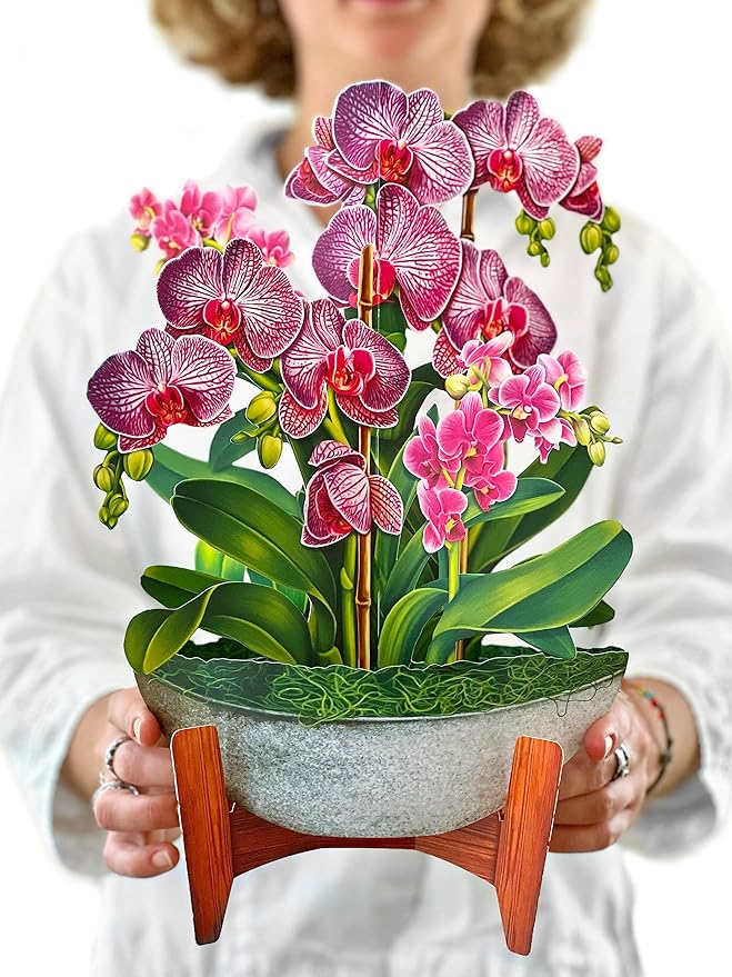 Freshcut Paper Pop Up Cards, Orchid Oasis, 12 Inch Life Sized Forever Flower Bouquet 3D Popup Greeting Card, Anniversary Card, Mother's Day, Blank Notecard & Envelope