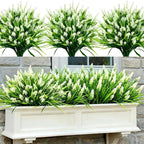 Geegoods Artificial Plants Flowers Outdoor – 24 Bundles UV Resistant Faux Lavender Flowers with Monkey Grass for Garden Porch Window Patio Hanging Planter Decor