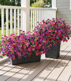 Ivydale Artificial Flowers for Outdoor 24 Bundles Fake Mums with Eucalyptus Leaves UV Resistant Silk Faux Daisy Flower Plant for Outside Home Porch Patio Window Box, Purple Rose Mixed