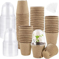 Hahood 60 Set Plant Seeding Pots with Humidity Dome, 3 Inch Brown Biodegradable Seed Starter Pots, Plant Nursery Pots with Plant Labels for Seedlings, Garden Vegetable Germination