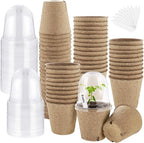 Hahood 60 Set Plant Seeding Pots with Humidity Dome, 3 Inch Brown Biodegradable Seed Starter Pots, Plant Nursery Pots with Plant Labels for Seedlings, Garden Vegetable Germination
