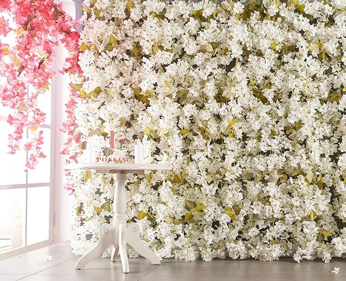 Flower Garland, Artificial Hydrangea Vine Flowers, Hanging Fake Hydrangeas Vine for Room Anniversary Wedding Birthday Christmas Wall Arch Decor, 2 Pcs, Floral Garland, White Flower