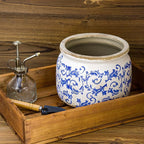 Dosayes Large Ceramic Pot for Planters, Ice Crack Glazed Flower Pot with Drainage Holes,5.91inch Vintage Planters for Indoor and Outdoor (Blue)