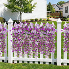 Artificial Fake Hanging Flowers Plants for Outdoor Spring Decoration,2 PCS Faux Silk Morning Glory with Eucalyptus Leaves,UV Resistant Realistic Trailing Vines for Balcony Porch Patio Yard Garden