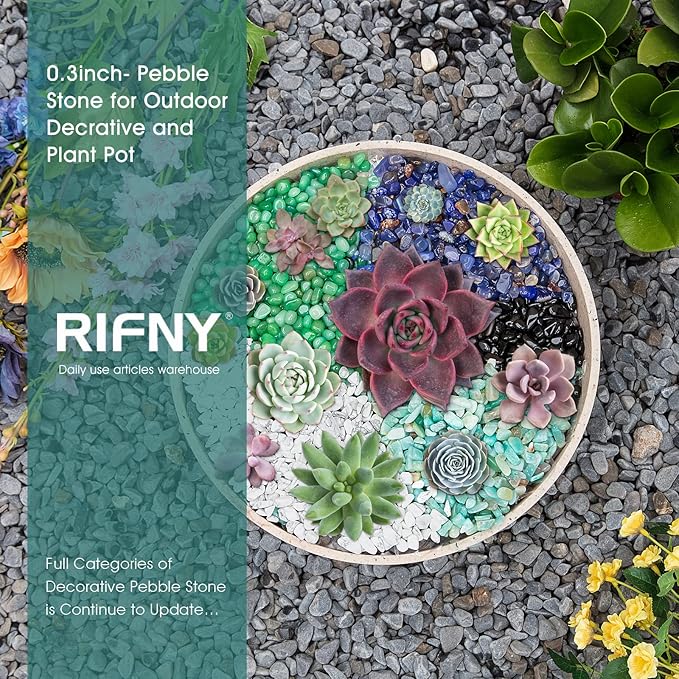 Decorative Polished Rocks, RIFNY 0.3" Gravel Rocks Crushed Crystal for Plant Flower Pots Succulents Cactus Bamboo Plant Vase Filler Aquarium Fish Tank Decorations and DIY Craft (1.5 LB, White)