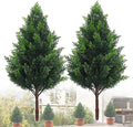 Artificial Cedar Topiary Plants: 20 Inch (2P) UV Resistant Faux Pine Stems Shrubs Plastic Greenery for Outdoor Indoor Home Decor, Garden, Front Porch, Office, Restaurant & Holiday Party