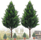 Artificial Cedar Topiary Plants: 20 Inch (2P) UV Resistant Faux Pine Stems Shrubs Plastic Greenery for Outdoor Indoor Home Decor, Garden, Front Porch, Office, Restaurant & Holiday Party