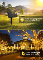 Solar String Lights Outdoor Waterproof, 2 Pack Total 144FT 400 LED Solar Powered String Light with 8 Lighting Modes, Waterproof Patio Lights, Christmas Outdoor Lights for Outside Tree, Warm White