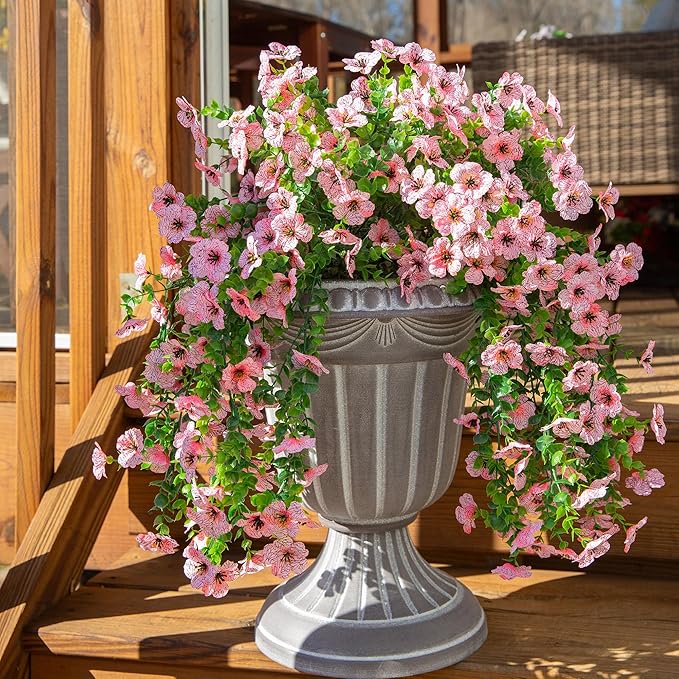 HyeFlora Artificial Flowers for Outdoors Decoration, 2Pcs Pink Fake Hanging Spring Summer Decor, Lifelike Plants, UV & Fading Resistant Flower for Porch Patio Balcony Planter Yard Home Garden