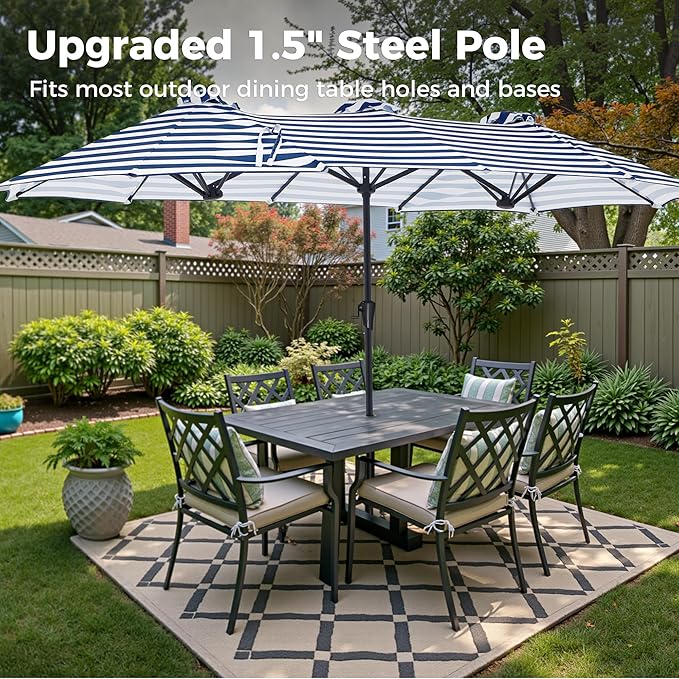 SUPERJARE 13FT Outdoor Umbrella for Patio, Double sided Pool Umbrellas with Fade Resistant Canopy, Large Table Umbrella for Deck, Market, Backyard - Blue & White Stripe