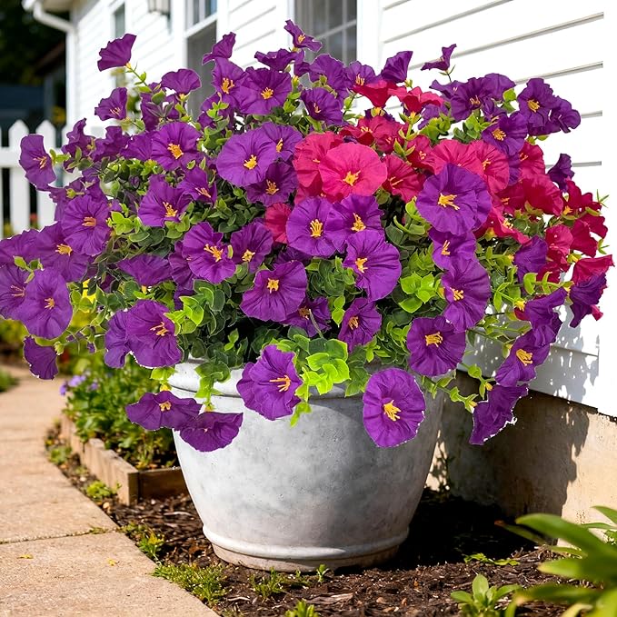Artificial Faux Flowers for Outdoors, 12 Bundles Artificial Plants Outdoor UV Resistant, Fake Morning Glory Silk Flowers for Outside Planter Porch Patio Yard