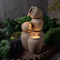 29.53” H 3-Tiers Cascading Jars Outdoor Water Fountain Made with Eco-Friendly Recyclable Materials, Polyethylene Waterfall Fountain, Outdoor Decor with LED Lights for Patio, Backyard