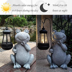 Frog Solar Garden Statues,Resin Frog Figurine Decorations with Solar Lights Lantern, Outdoor Garden Decor Art for Lawn,Yard, Unique Housewarming Gift for Women Mom Grandma