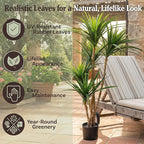 Pure Garden Artificial Tree - 51-Inch Tropical Yucca Plant with Rubber Leaves and Natural Trunk for Living Room, Bedroom and Office - Faux Plants