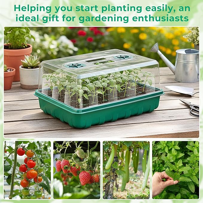 Hanaoyo 192 Cells Seed Starter Tray, 4 Packs Seed Starter Kit with Humidity Vented Domes and High Lid, Germination Kit for Indoor Greenhouse Seed Starter