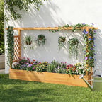 Happygrill 45" Raised Garden Bed with Trellis, 2 Pack Wood Planter Box w/Hanging Roof, 2 Side Trellises, Open-Ended Base for Flower, Climbing Plant, Plant Container for Garden