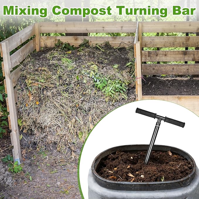 M METERXITY Compost Turning Tool 33.4 Inch Compost Stirring Tool Manual Lawn Aerators Mixing Tool for Gardening Bed/Plant Box/Outdoor Tumbler Bins Bags [Black]