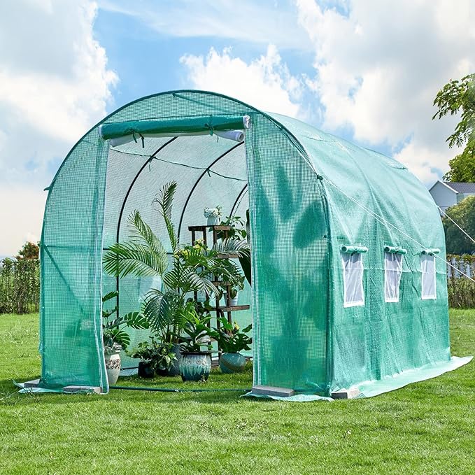 Outdoor Greenhouse with Screen Door,Outside Heavy Duty Walk in Green House for Garden Plants UV Protection Thermostatic Waterproof 10x7x7 FT