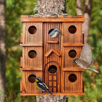 MIXUMON Wooden Bird Houses for Outside – 14 Rooms Large Bird House, Carbonized Pine Rustic Finish, 1.57" Entrance Holes, Cleaning Doors, Outdoor Birdhouse Nesting Box (Rustic, 14 Rooms)