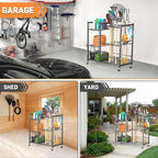 TORACK Garden Tool Stand with Wheels, Rakes Shovels Holder Yard Tools Organizer for Garage, Garden, Shed Indoor/Outdoor Long-Handled Tools Cart(Tool stand with side shelves)