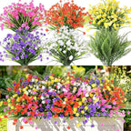 24 Bundles Artificial Outdoor Flowers, UV Resistant Faux Flowers for Outdoor Planters, Plastic Fake Plants for Front Porch Patio Garden Hanging Basket