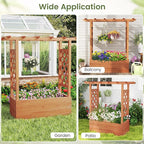 Giantex Set of 2 Raised Garden Bed with 2-Sided Trellis & Hanging Roof, Fir Wood Planter Box w/Drainage Holes, Freestanding Garden Planter for Flowers Herbs Climbing Vines (43"x15"x45")