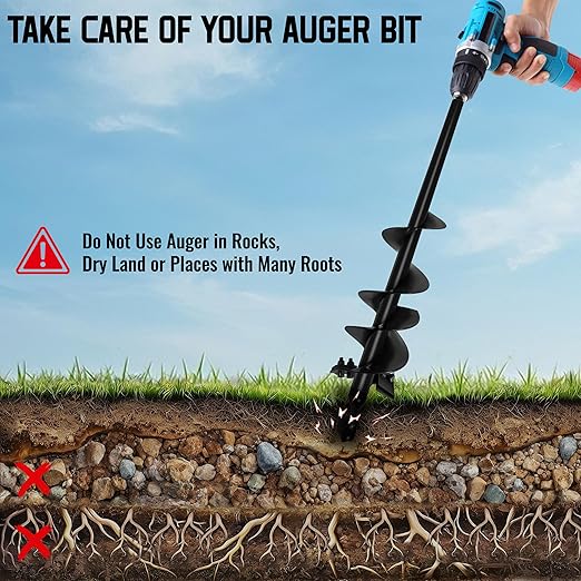 4"X25" Auger Drill bit for Planting,Double Blade Heavy Duty Garden Auger Post Hole Digger-3/8 Hex Drive Drill, for Planting Bulb & Bedding Plant