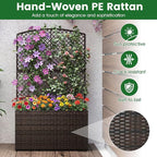 HAPPYGRILL Raised Garden Bed with Trellis, 49" Wicker Planter Box w/Privacy Screen, Liner, Drainage for Patio Balcony, Outdoor PE Rattan Elevated Garden Bed for Climbing Plant Vine Flower (Brown,2)