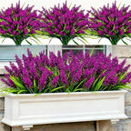Geegoods Artificial Plants Flowers Outdoor – 24 Bundles UV Resistant Faux Lavender Flowers with Monkey Grass for Garden Porch Window Patio Hanging Planter Decor