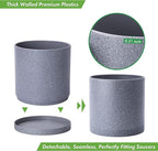 D'vine Dev 10 Inch Plastic Planter Pots for Plant Pot with Drainage Hole and Seamless Saucers, Speckled Gray Color, 74-X-G-2