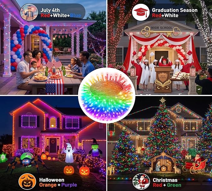 JMEXSUSS 200 LED RGB String Light 66ft Outdoor Indoor, Color Change Christmas Lights Clear Wire Plug in for Bedroom Tree Room Party Birthday Decorations