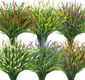 24 Bundles Artificial Plants Flowers Outdoor, Faux Lavender Flowers Fake Monkey Grass UV Resistant Plastic Plant for Porch Garden Patio Window Home Decor, Mixed Color