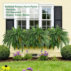 4PCS 45in Fake Ferns- Outdoor Faux Plants, Large UV Resistant Artificial Ferns for Outdoors, Weatherproof Faux Boston Fern Realistic Fake Artificial Plant for Porch Home Garden Patio Hanging Decor
