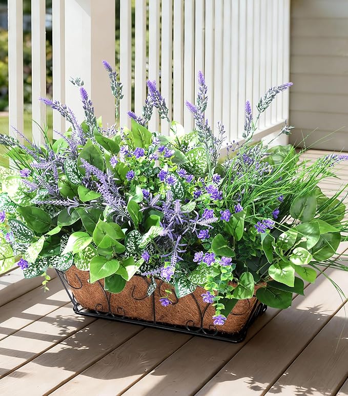 Starttag 18PCS Artificial Plants for Outdoor Decor Realistic Faux Greenery & Flowers Fake Plastic Leaves with Stems UV Resistant Outside Bushes for Garden Patio and Porch