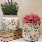 Vintage Country Ceramic Vase and Planters, 6.29 Inch Small Plant Pots for Indoor English Garden Decor, Old World Room & Home Decor, Sage Beige