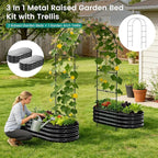 DoCred 3 in 1 Galvanized Raised Garden Bed, 2Pcs Garden Planter Box with 87" H Trellis for Climbing Plants, Outdoor Gardening Raised Beds with Climbing Net for Fruits, Vegetables, Flower (Black)