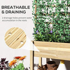 Outsunny Wooden Raised Garden Bed with Trellis, Elevated Planter Box with Storage Shelf, Drainage Holes and Liner, Outdoor Flower Box for Vegetables, Flowers, Herbs