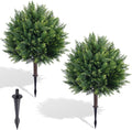 24.8'' Artificial Cedar Topiary Ball Trees, Set of 2 Fake Cypress Bushes Shrubs with Spikes UV Resistant Evergreen Faux Cypress Tree Plants for Planters Front Porch Outside Spring Garden Decor