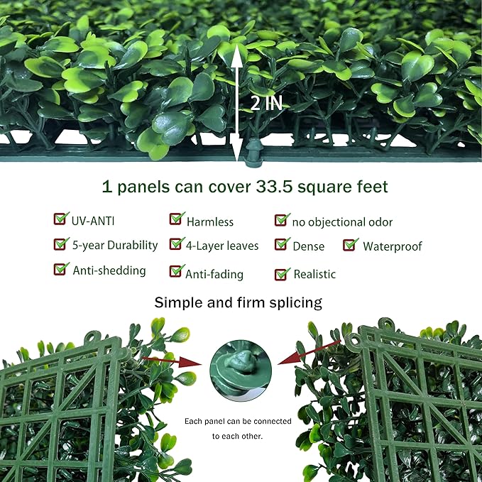 ODTORY Artificial Boxwood Roll: 40x120 in (33.5 sqft) UV-Anti Faux Ivy Boxwood Hedge Leaf Grass Wall for Patio Balcony Privacy, Garden, Backyard Greenery Wall Backdrop and Fence Decor
