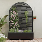 Casaphoria Metal Raised Garden Bed with Trellis and Wheels, 72"x47"x16" Arched Planter Box for Climbing Plants, Vegetables & Vines, Features Drainage Holes and Privacy Screen (Black-Shine)