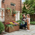 Casaphoria Metal Raised Garden Bed with Trellis, 59"x30"x12" Planter Box for Climbing Plants, Vegetables & Vines, Features Drainage Holes and Privacy Screen, Brown-Star